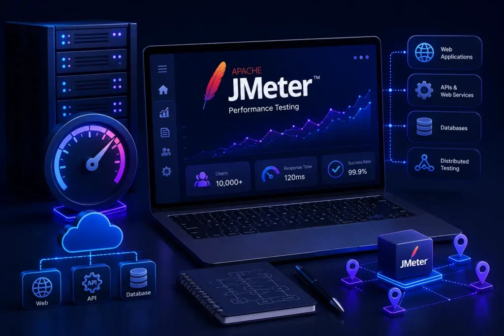 Apache JMeter performance testing dashboard with enterprise monitoring and analytics